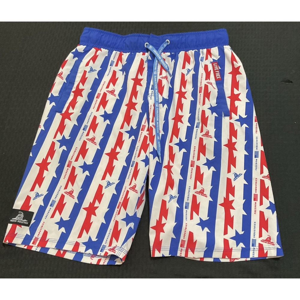 Freedom Industries Shorts Mens 32 Red White Blue Patriotic Swim Trunks Beach